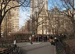 The memorial at Strawberry Fields, New York City, dedicated October 1985.