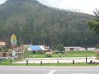 Football pitch and mountain