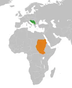 Map indicating locations of Yugoslavia and Sudan