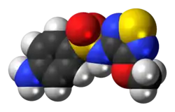 Space-filling model of the sulfametrole molecule