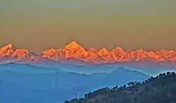 View of Trisul and Panchchuli peaks from Kausani