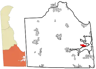 Location in Sussex County and the state of Delaware.