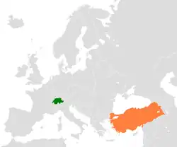 Map indicating locations of Switzerland and Turkey