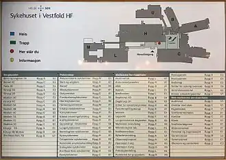 Hospital map prior to the 2021 extension (building A and B has since been demolished)