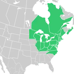 Canada – Nova Scotia, Ontario, and Quebec; United States – Connecticut, Delaware, District of Columbia, Illinois, Indiana, Kentucky, Maine, Maryland, Massachusetts, Michigan, Minnesota, New Hampshire, New Jersey, New York, North Carolina, Ohio, Pennsylvania, Rhode Island, Vermont, Virginia, West Virginia, Wisconsin