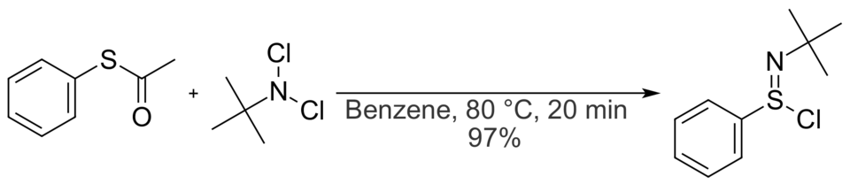 N-tert-Butylbenzenesulfinimidoyl chloride can be synthesized from phenyl thioacetate and N-tert-butyl-N,N-dichloroamine in benzene.