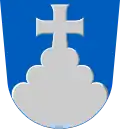 Töysä district (Finland): Azure, a pile invected reversed, from which emerges a cross with 'arched' arms.