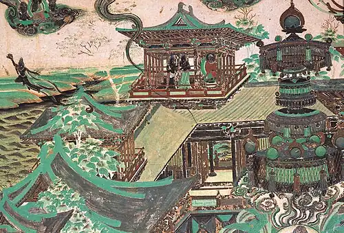 Fresco from the Mogao Cave depicting typical Tang Dynasty architecture.