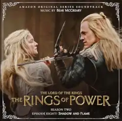 Album cover featuring a screenshot from the episode, depicting an Elven man dressed in black holding a large black crown and a sword that is at the neck of an Elven woman dressed in gray.