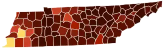 Image 54Map of counties in Tennessee by racial plurality, per the 2020 U.S. census Legend Non-Hispanic White   50–60%   60–70%   70–80%   80–90%   90%+ Black or African American   50–60% (from Tennessee)