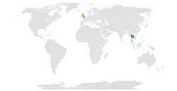 Map indicating locations of Thailand and United Kingdom