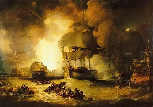 George Arnald's The Destruction of 'L'Orient' at the Battle of the Nile, 1 August 1798; 1825–27.[125]