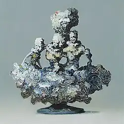 An abstract painting by Ivan Seal, depicting what appears to be two people dancing in the clouds.