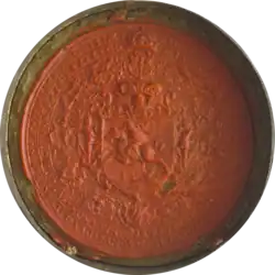 Image 25The preservation of the Great Seal of Lithuania (pictured, dating to 1623) when concluding the Union of Lublin meant that the elected monarchs acts without being confirmed with the Lithuanian seals were void in Lithuania. These Lithuanian seals were in possession of the Lithuanian Grand Chancellor (Great Seal) and Lithuanian Vice-Chancellor&nbsp;[lt] (Lesser Seal). (from Grand Duchy of Lithuania)