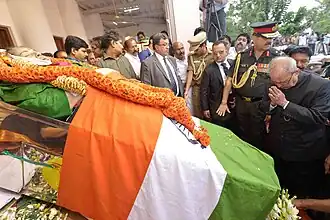 President Pranab Mukherjee paid tributes to the mortal remains of J. Jayalalithaa