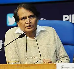 Suresh Prabhu, former MP and Union Minister, speaking at an event.