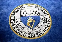 The coat of arms of the Royal College of Physicians of Ireland in Dublin, detail of a carpet at the Dun's library