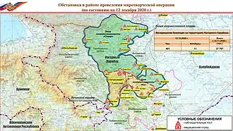 Chaylaggala and Hin Tagher villages relative to the Russian MoD map depicting the Russian peacekeeping mission as of December 12 established by the 2020 Nagorno-Karabakh ceasefire agreement.