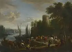 Estuary with dock and tower