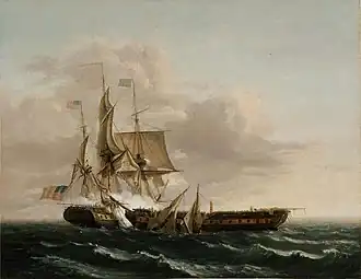 Naval warfare of USS Constitution in battle.