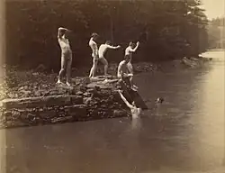 Eakins' students swimming naked in Dove Lake, c.&nbsp;1883–84