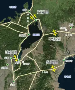 A topographic map of central Japan with locations labeled in Japanese