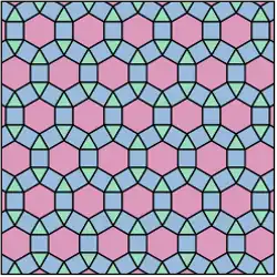 A semi-regular tessellation with three prototiles: a triangle, a square and a hexagon.