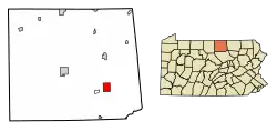 Location of Blossburg in Tioga County, Pennsylvania.