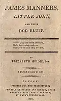 Title page from Elizabeth Somerville's James Manners, little John, and their dog Bluff (London: Darton and Harvey / E. Newbery, 1801)