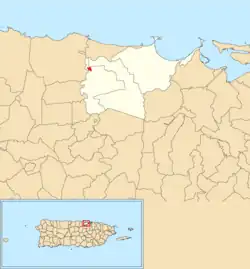 Location of Toa Baja barrio-pueblo within the municipality of Toa Baja shown in red