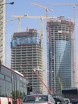 Torre Espacio and Torre de Cristal under construction