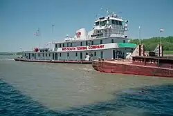 Towboat Martha Mac upbound in Portland Canal on Ohio River (1 of 2), Louisville, Kentucky, USA, 1999