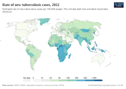 Number of new cases of tuberculosis per 100,000 people in 2022.