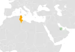 Map indicating locations of Qatar and Tunisia