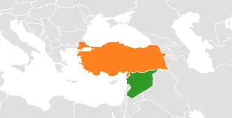 Map indicating locations of Syria and Turkey