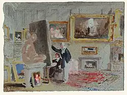 Two Artists in the Old Library, Washington Allston's Picture, 'Jacob's Dream', Hanging over the Fireplace ('The Artist and the Amateur'), J. M. W. Turner, 1827