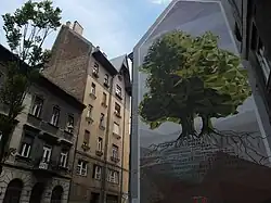 Two-oaks mural in Budapest, symbolizing Polish-Hungarian friendship
