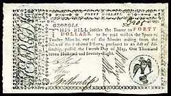 Georgia colonial currency, 40 dollars, 1778 (obverse)