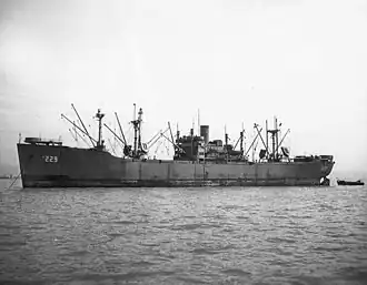 USS Las Vegas Victory (AK-229) at anchor, probably in Puget Sound, at the end of 1945, or at San Francisco, after arriving there in February 1946.