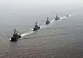 From front to back, USS Momsen, ROKS Seoae Ryu Seyong-ryong, USS Decatur, ROKS Yulgok Yi I and ROKS Kwang Myung on 22 May 2016.