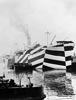 WW1 ship in dazzle camouflage