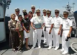 Photograph of Filipino American U.S. Navy personnel aboard the USS Comstock (LSD-45) at Naval Base San Diego.