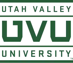 UVU logo combining full name of school with monogram of school acronym