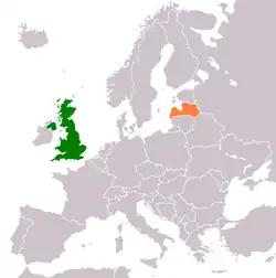 Map indicating locations of United Kingdom and Latvia