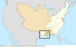 Map of the change to the United States in central North America on August 4, 1812