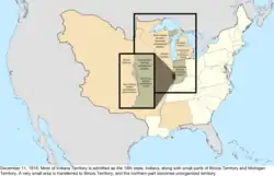 Map of the change to the United States in central North America on December 11, 1816