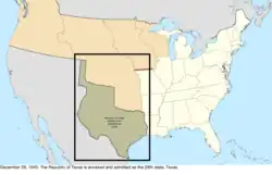 Map of the change to the United States in central North America on December 29, 1845