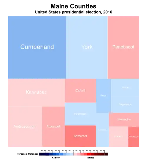 Treemap of the popular vote by county, 2016 presidential election
