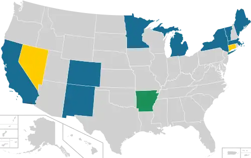 Map of US states with universal school meal programs