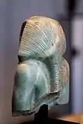 The back and upper part of portrait statuette of pharaoh Amenemhat III, wearing a nemes, c. 1853&nbsp;– c. 1805&nbsp;BCE